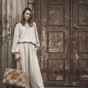 Spodnie lniane pallazzo damskie szerokie szara glina