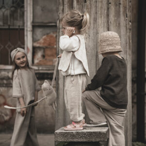 Spodnie lniane proste unisex dla dziecka szara glina