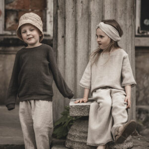 Spodnie lniane proste unisex dla dziecka szara glina