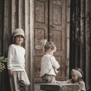 Spodnie lniane proste unisex dla dziecka szara glina