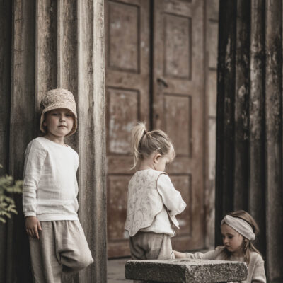 Spodnie lniane proste unisex dla dziecka szara glina