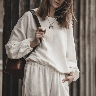 Spodnie damskie pallazzo ecru