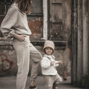 Spodnie damskie lniane joggersy basic dresowe szara glina