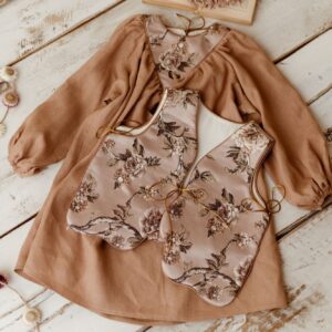 Sukienka beżowa lniana Marysia retro kokos 5-10 lat