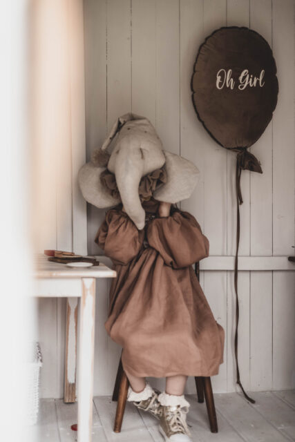 Sukienka beżowa lniana Marysia retro kokos 5-10 lat