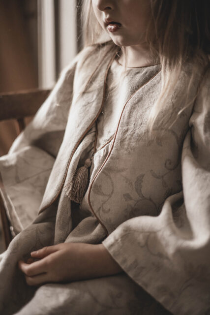 Sukienka lniana kwiaty damska żakard Marysia royal