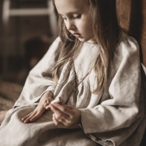 Sukienka lniana kwiaty damska żakard Marysia royal