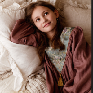 Sukienka lniana retro Marysia żakard kwiaty wrzos 1-4 lat