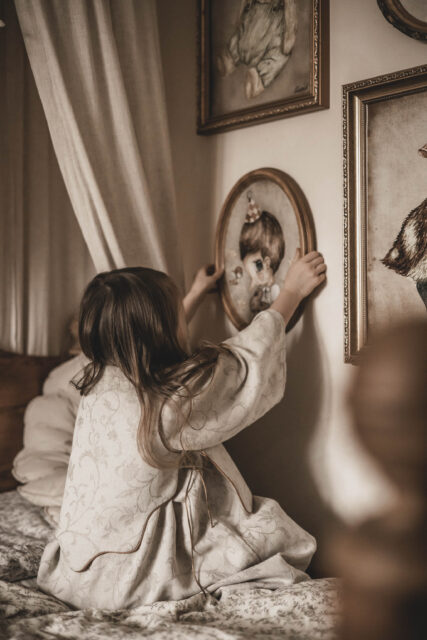 Sukienka lniana retro zwiewna dla dziewczynki royal  Marysia