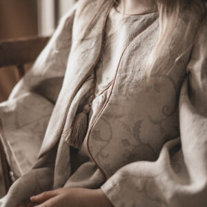 Sukienka lniana retro w kwiaty żakardowa 5-10 lat Marysia royal