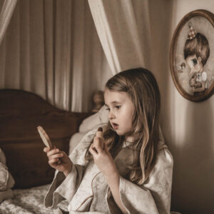 Sukienka lniana retro w kwiaty żakardowa 5-10 lat Marysia royal