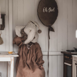 Sukienka retro lniana kwiaty żakard Marysia kokos