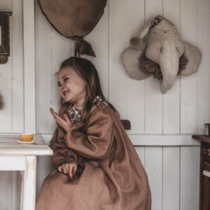 Sukienka retro lniana kwiaty żakard Marysia kokos