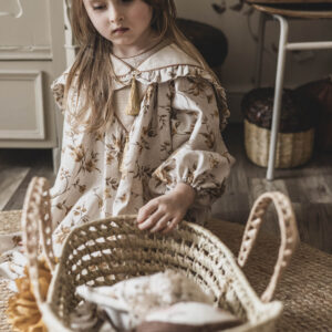 Sukienka w kwiatuszki lniana vintage 5-10 lat Marysia honey