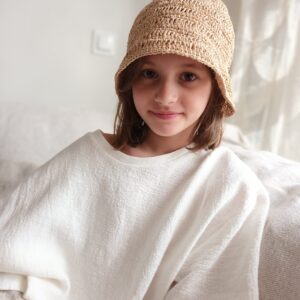 T-shirt len unisex przewiewny dla dziecka ecru