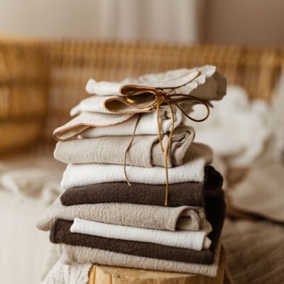 T-shirt len unisex przewiewny dla dziecka ecru