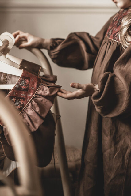 Vintage kołnierzyk z falbanką lniany dla dziecka coco rose gold