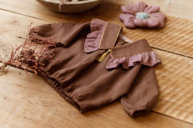 Vintage kołnierzyk z falbanką lniany dla dziecka coco rose gold