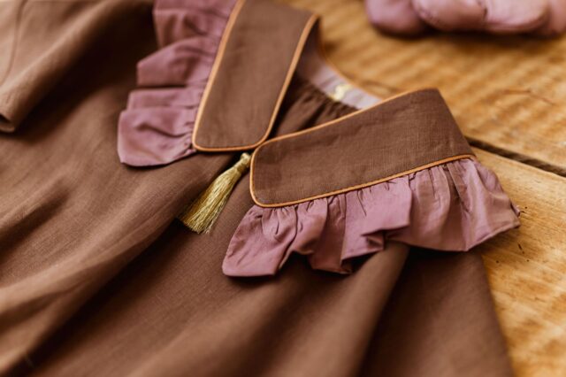 Vintage kołnierzyk z falbanką lniany dla dziecka coco rose gold
