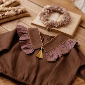 Vintage kołnierzyk z falbanką lniany dla dziecka coco rose gold