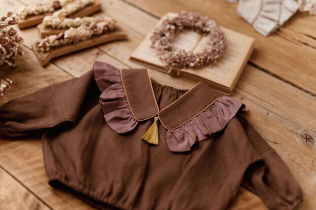 Vintage kołnierzyk z falbanką lniany dla dziecka coco rose gold