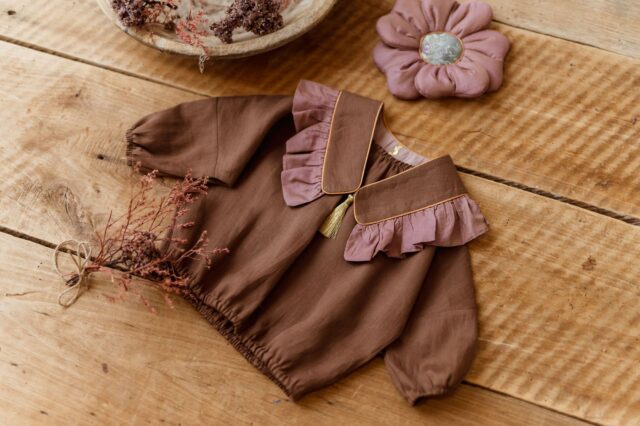 Vintage kołnierzyk z falbanką lniany dla dziecka coco rose gold