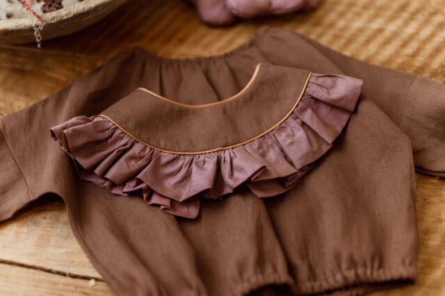 Vintage kołnierzyk z falbanką lniany dla dziecka coco rose gold