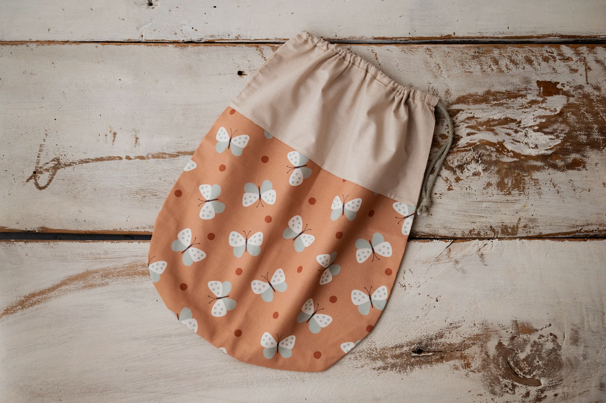 Woreczek do przedszkola bawełniany na rzeczy zamienne i buciki motyl dynia natural