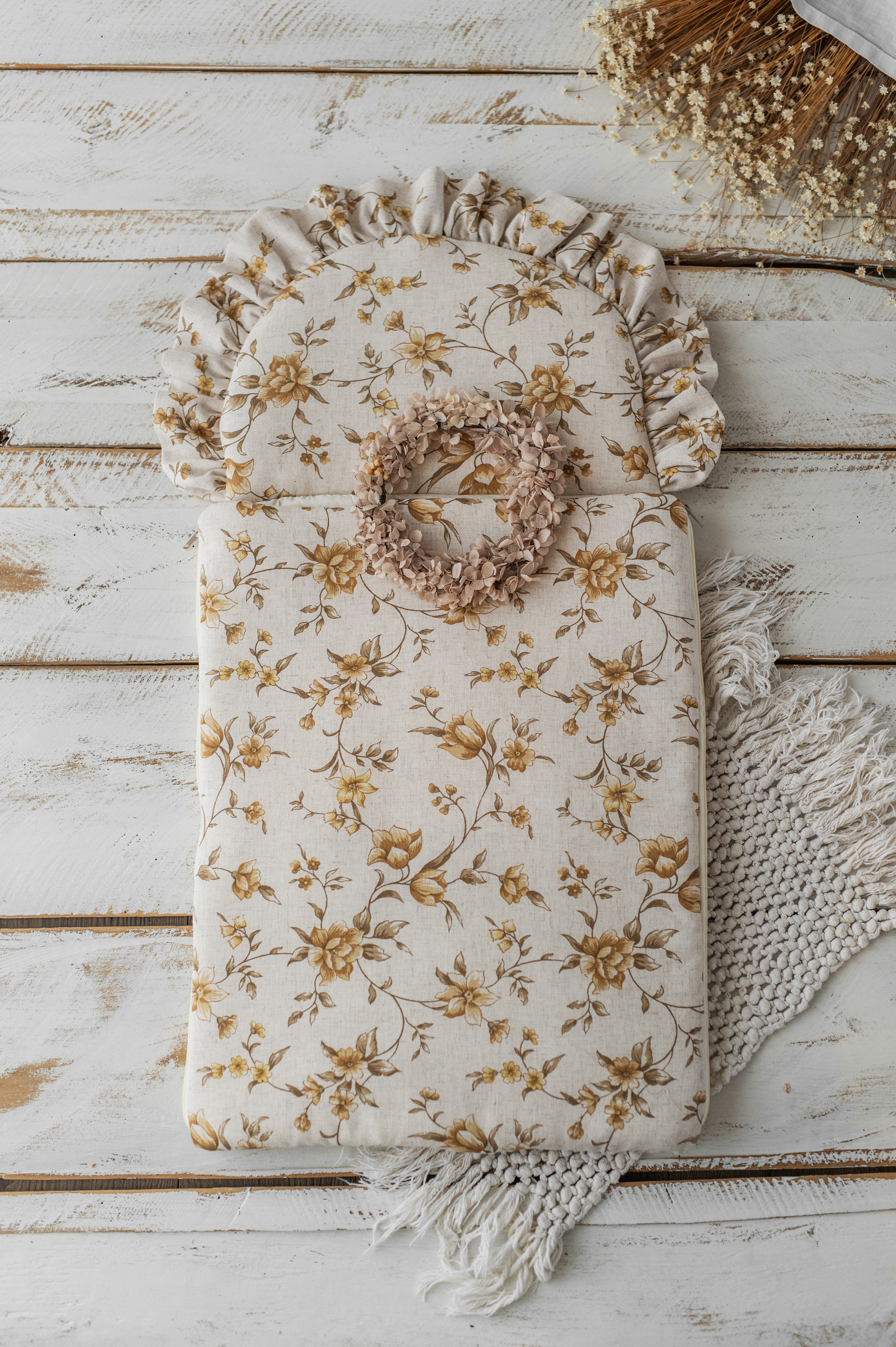 Śpiworek niemowlęcy lniany 40×75cm miodowe kwiatuszki