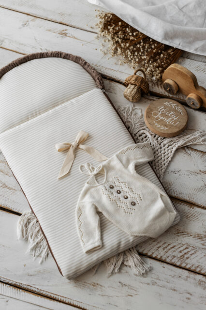 Śpiworek niemowlęcy lniany w paski  40×75cm , 0-6 miesięcy