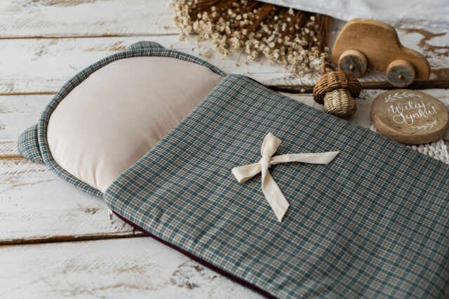 Śpiworek niemowlęcy miś kratka zielona sosnowa   40×75cm , 0-6 miesięcy