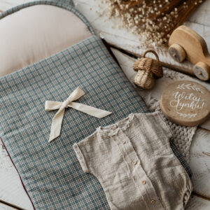 Śpiworek niemowlęcy miś kratka zielona sosnowa   40×75cm , 0-6 miesięcy