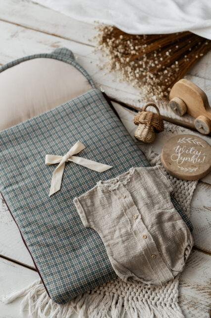 Śpiworek niemowlęcy miś kratka zielona sosnowa   40×75cm , 0-6 miesięcy