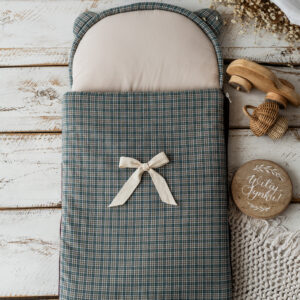 Śpiworek niemowlęcy miś kratka zielona sosnowa   40×75cm , 0-6 miesięcy